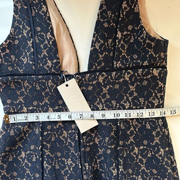 Keepsake The Label Too Soon Lace Blue Nude Plunge Sheath Dress Cocktail Size M - Picture 7 of 12